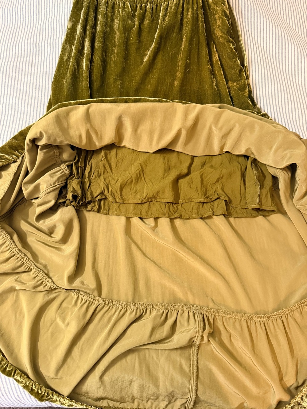 Anthropologie Olive Green Empire Waist Velvet Tiered  Maxi Dress 10 - Picture 15 of 16